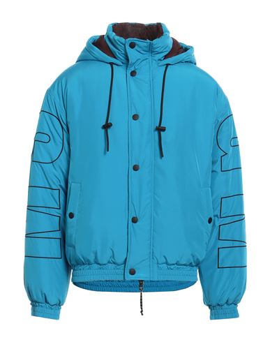 Msgm Man Down Jacket Azure Size 42 Polyester In Blue
