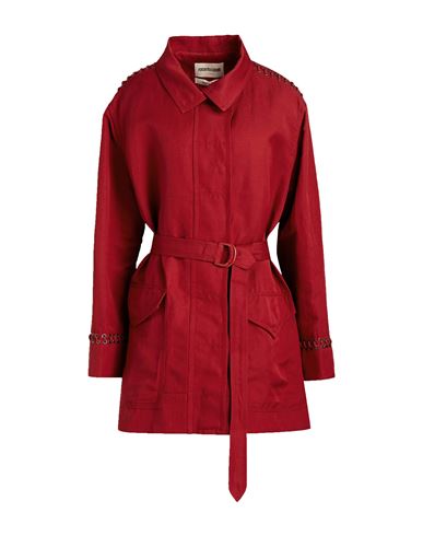 Roberto Cavalli Woman Overcoat & Trench Coat Brick Red Size 8 Linen, Polyester