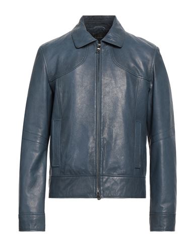 Olivieri Man Jacket Slate Blue Size 46 Lambskin