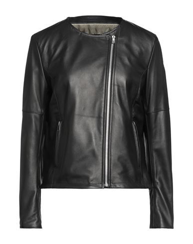 Blouson Woman Jacket Black Size 10 Ovine Leather, Wool, Acrylic, Elastane