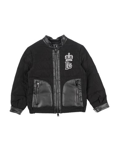 Dolce & Gabbana Babies'  Toddler Boy Down Jacket Black Size 5 Polyester, Polyurethane, Bovine Leather, Viscos