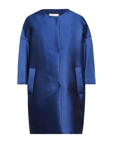 Annie P . Woman Overcoat & Trench Coat Blue Size 6 Polyester, Silk