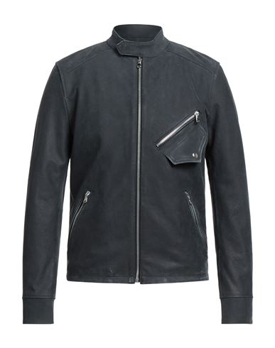 Blouson Man Jacket Steel Grey Size 44 Ovine Leather, Wool, Acrylic, Elastane