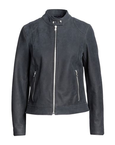 Blouson Woman Jacket Steel Grey Size 12 Ovine Leather, Wool, Acrylic, Elastane
