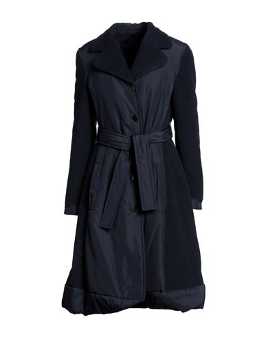 High Woman Coat Navy Blue Size 12 Polyester, Rayon, Elastane