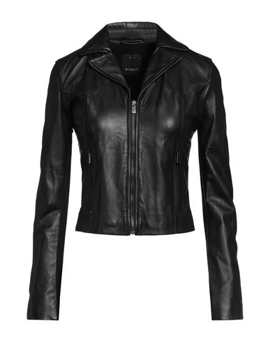 Pinko Woman Jacket Black Size 10 Lambskin, Viscose, Polyamide, Elastane