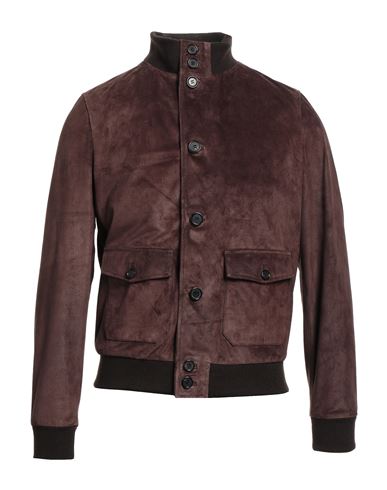 Olivieri Man Jacket Dark Brown Size 46 Lambskin, Acrylic, Cotton