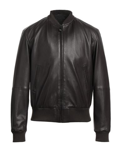 Olivieri Man Jacket Dark Brown Size 46 Lambskin, Polyester