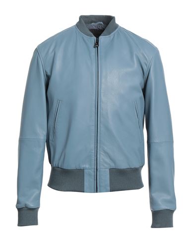 Olivieri Man Jacket Pastel Blue Size 44 Lambskin, Polyester