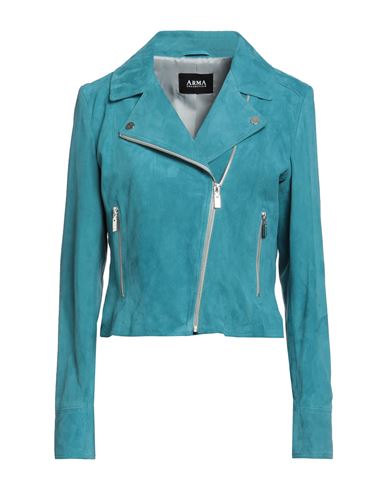 Arma Woman Jacket Turquoise Size 14 Goat Skin In Blue