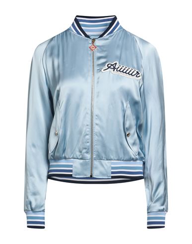 CASABLANCA CASABLANCA WOMAN JACKET SKY BLUE SIZE M VISCOSE, POLYESTER, POLYURETHANE, RAYON