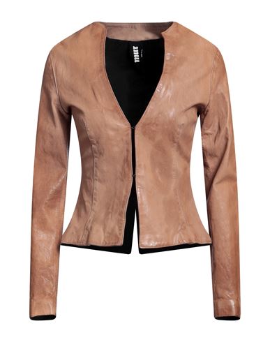 Mut Woman Jacket Camel Size 6 Soft Leather In Beige