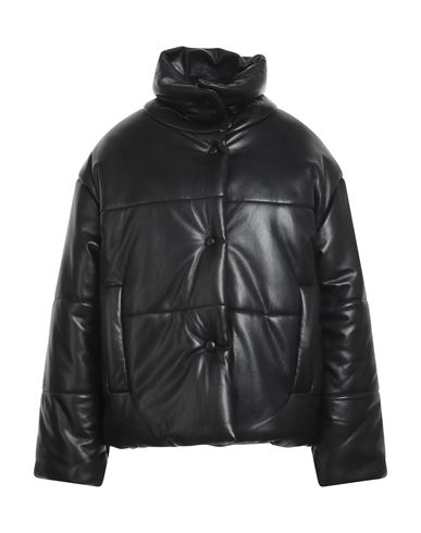 Nanushka Black Hide Vegan Leather Puffer Jacket In Black