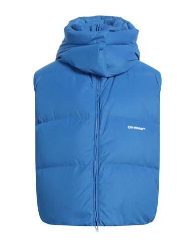 Off-white Man Down Jacket Azure Size L Polyester In Blue