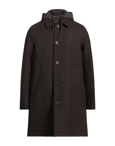 Herno Man Coat Dark Brown Size 46 Virgin Wool, Polyamide In Brown