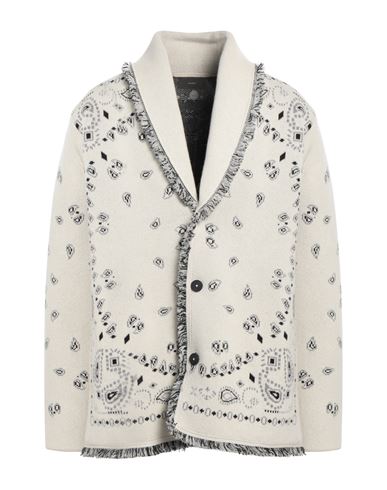 Alanui Shawl-collar Fringed Bandana-jacquard Cashmere Cardigan In Beige