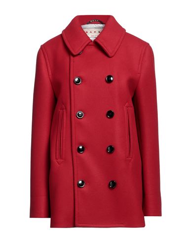 Marni Woman Coat Red Size 4 Virgin Wool, Calfskin
