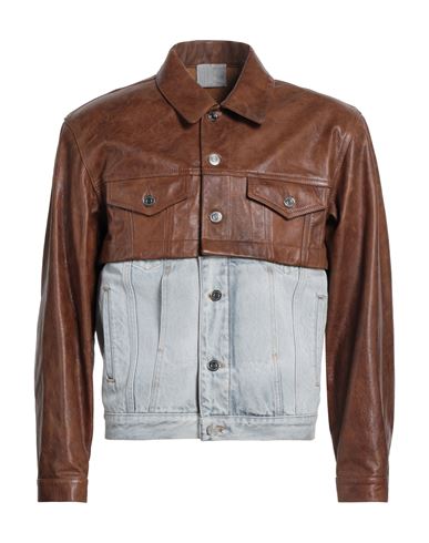 VTMNTS Convertible Leather And Denim Jacket - Brown