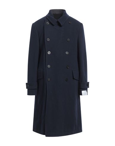 Shop Caruso Man Coat Midnight Blue Size 42 Wool, Linen, Polyamide
