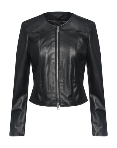 Street Leathers Woman Jacket Midnight Blue Size S Soft Leather, Viscose, Nylon, Elastane In Black