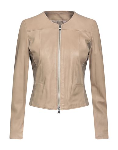 Street Leathers Woman Jacket Sand Size M Soft Leather, Viscose, Nylon, Elastane In Beige