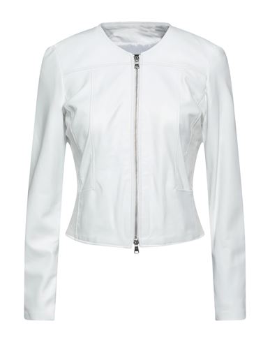 Street Leathers Woman Jacket White Size Xl Soft Leather, Viscose, Nylon, Elastane
