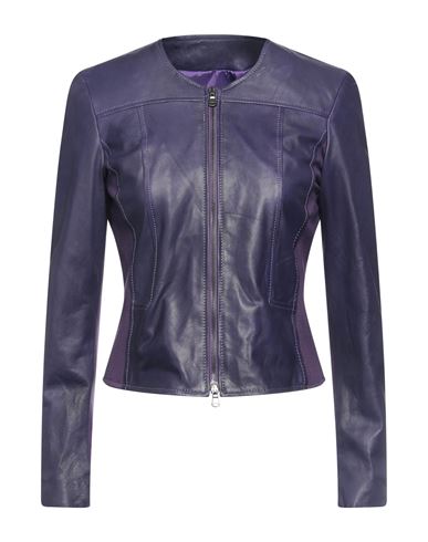 Street Leathers Woman Jacket Dark Purple Size L Soft Leather, Viscose, Nylon, Elastane In Purple