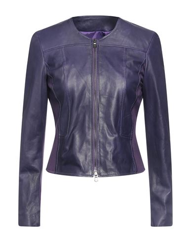 STREET LEATHERS STREET LEATHERS WOMAN JACKET DARK PURPLE SIZE L SOFT LEATHER, VISCOSE, NYLON, ELASTANE