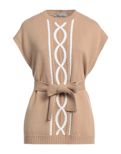 D-exterior D. Exterior Woman Capes & Ponchos Camel Size S Merino Wool, Silk, Cashmere In Beige