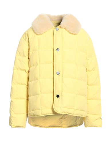 Jil Sander Man Down Jacket Light Yellow Size 40 Polyamide, Ovine Leather