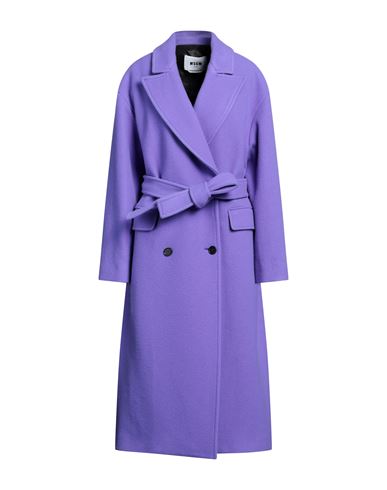 Msgm Woman Coat Purple Size 2 Virgin Wool, Polyamide