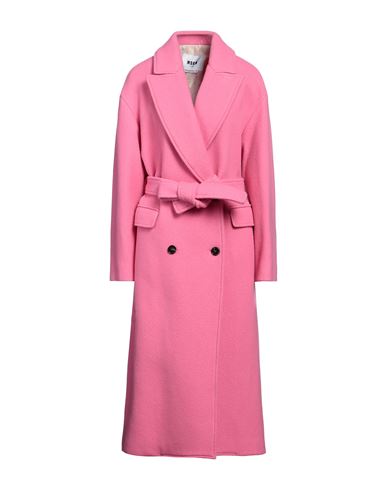 Msgm Woman Coat Pink Size 6 Virgin Wool, Polyamide