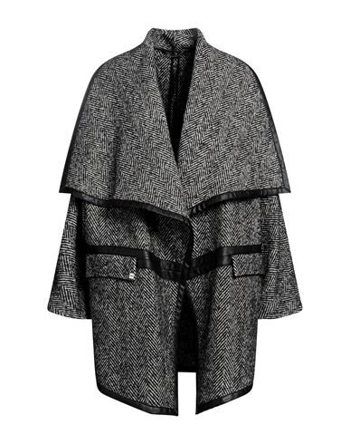 Manila Grace Woman Overcoat & Trench Coat Black Size 8 Polyester, Viscose, Polyurethane