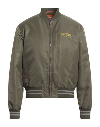 Shop Kenzo Man Jacket Military Green Size L Polyamide, Acrylic, Cotton