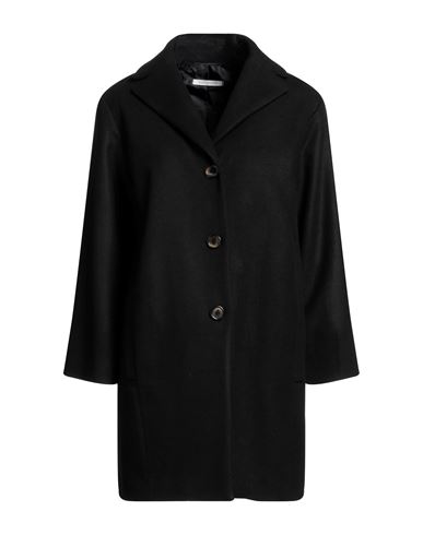 Biancoghiaccio Woman Coat Black Size 12 Acrylic, Polyethylene, Wool