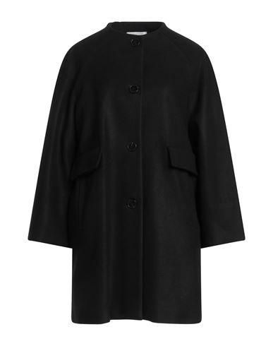 Biancoghiaccio Woman Coat Black Size 8 Acrylic, Polyethylene, Wool