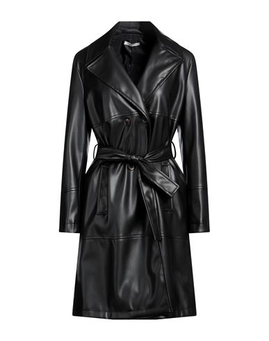 Biancoghiaccio Woman Overcoat Black Size 6 Polyurethane, Polyester