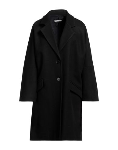 Biancoghiaccio Woman Coat Black Size 10 Acrylic, Polyethylene, Wool