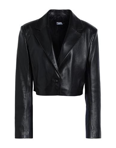 Karl Lagerfeld Signature Leather Jacket Woman Jacket Black Size 8 Lambskin