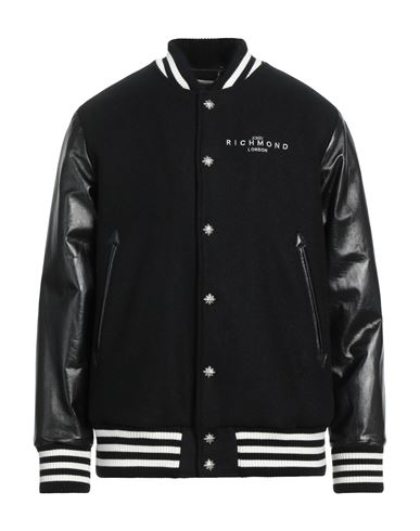 John Richmond Man Jacket Black Size 42 Wool, Soft Leather