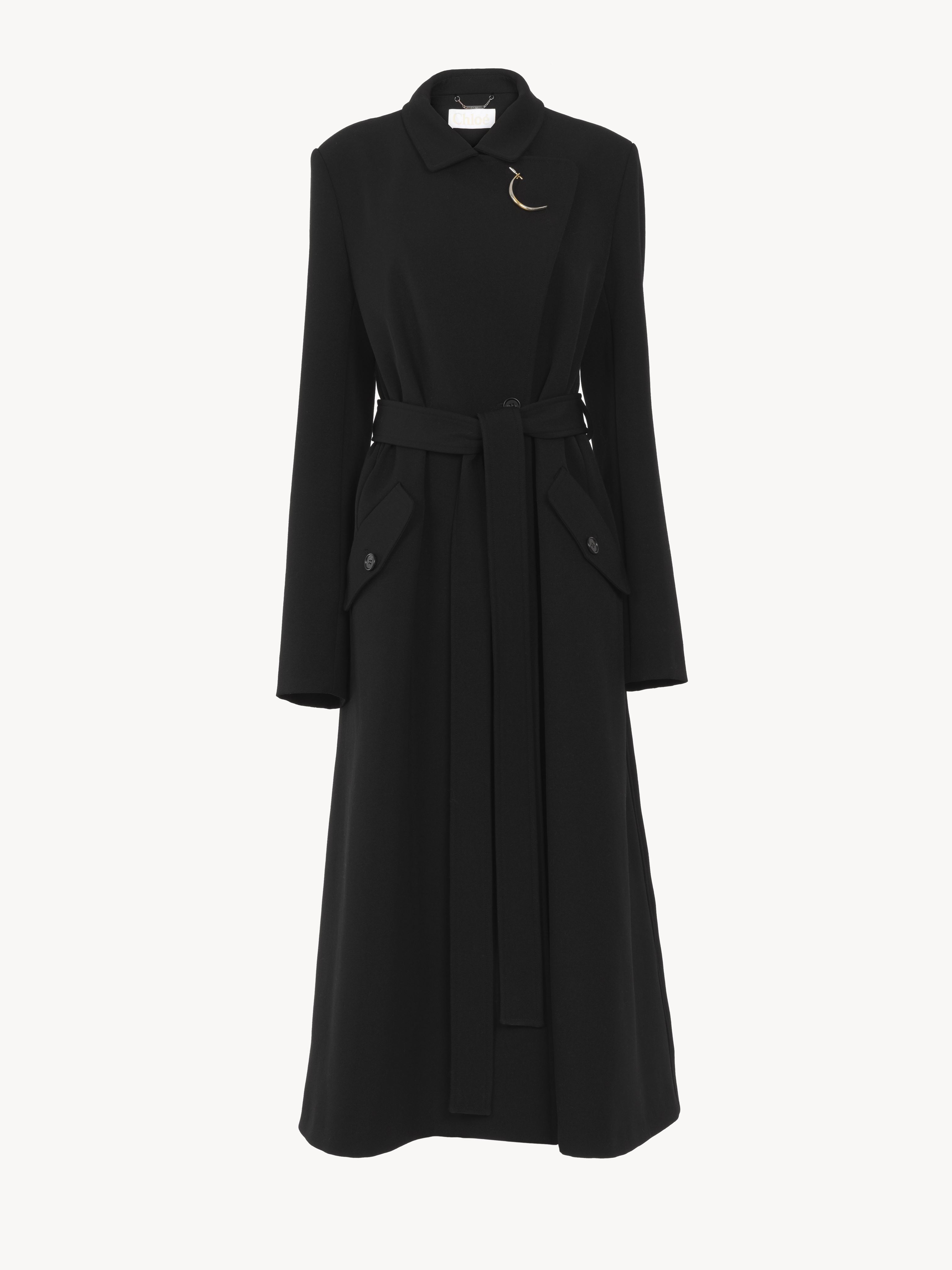 Chloé Long Wrap Coat Black Size 14 100% Wool, Horn Bubalus Bubalis, Farmed, Coo India