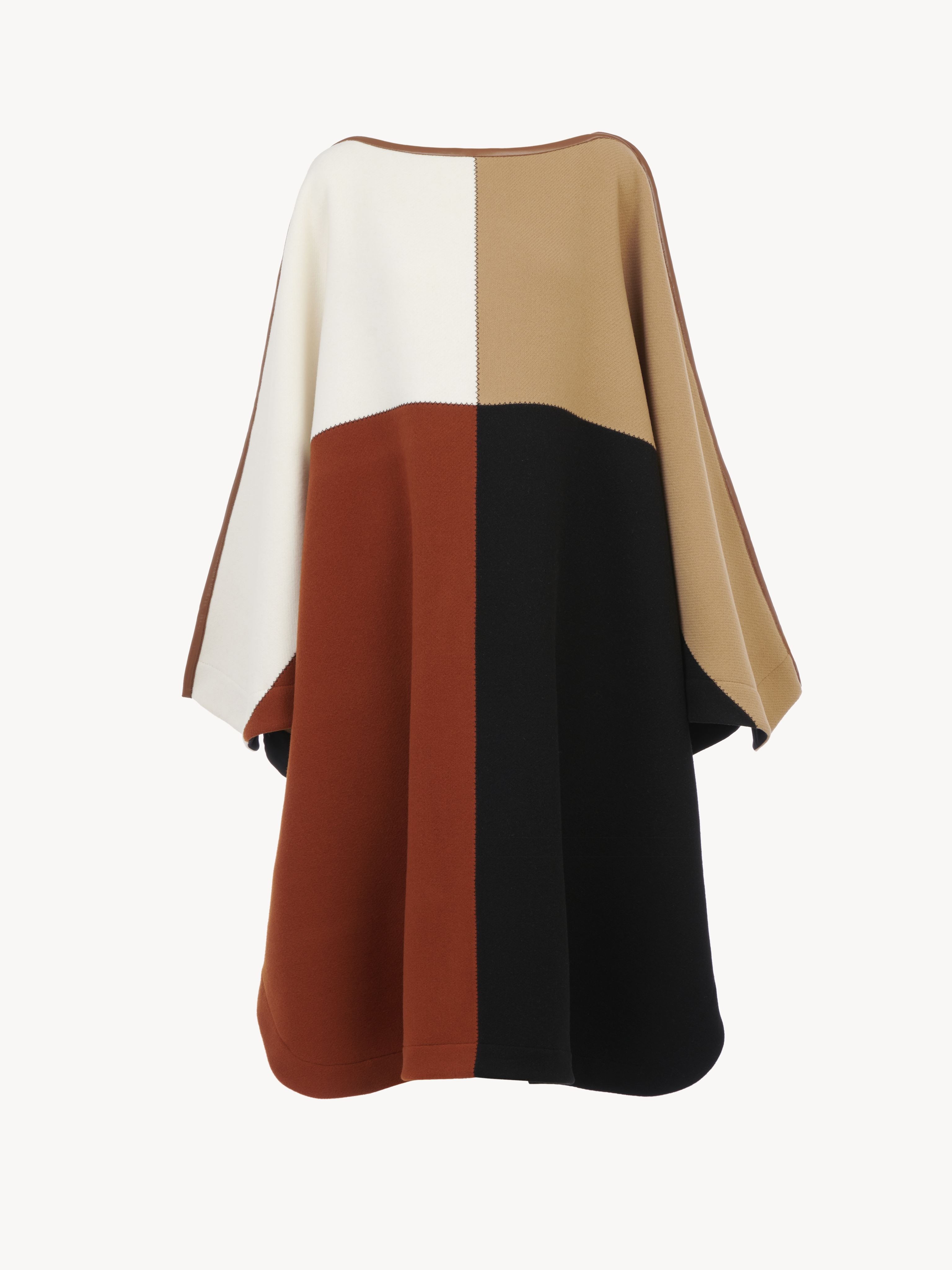 Chloé Colorblock Wool Blend Long Poncho In Multicolor