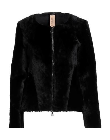 Giorgio Brato Woman Jacket Black Size 6 Shearling, Cotton, Elastane