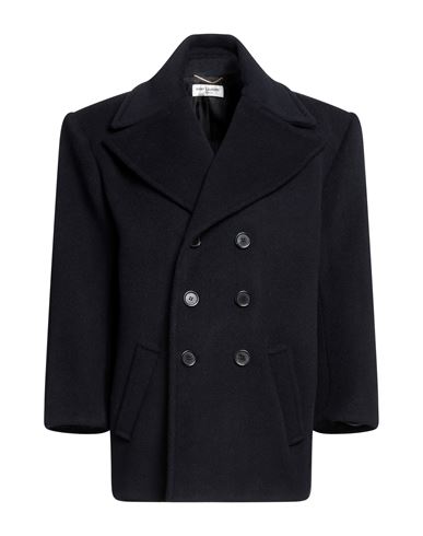 Shop Saint Laurent Woman Coat Navy Blue Size 2 Wool