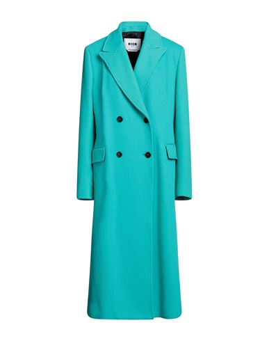 Msgm Woman Coat Turquoise Size 6 Virgin Wool, Polyamide In Blue