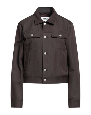 Mm6 Maison Margiela Woman Jacket Dark Brown Size 12 Cotton, Polyamide