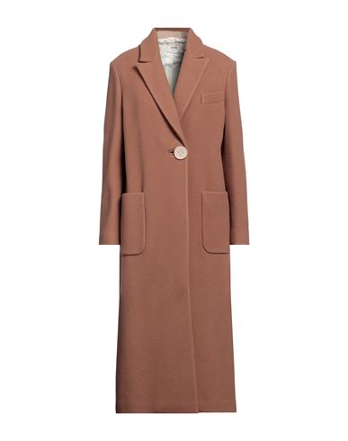 Alysi Woman Coat Brown Size 8 Virgin Wool, Polyamide In Beige