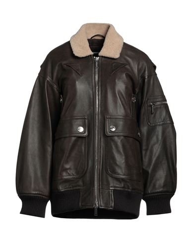 Dsquared2 Woman Jacket Dark Brown Size 2 Ovine Leather