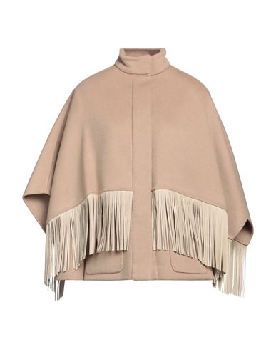 Agnona Woman Coat Camel Size 8 Cashmere, Lambskin, Metal In Beige