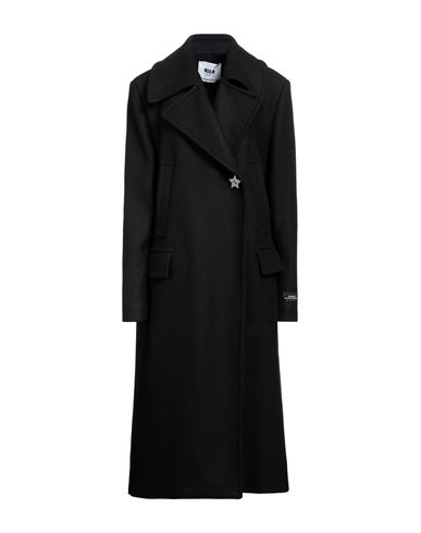 Msgm Double-breasted Virgin Wool-blend Coat In Black